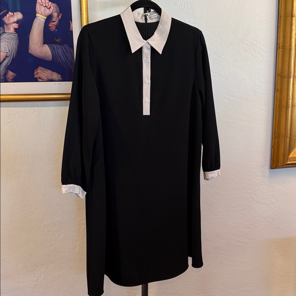 Alice + Olivia Black Monochrome Dress with Collar